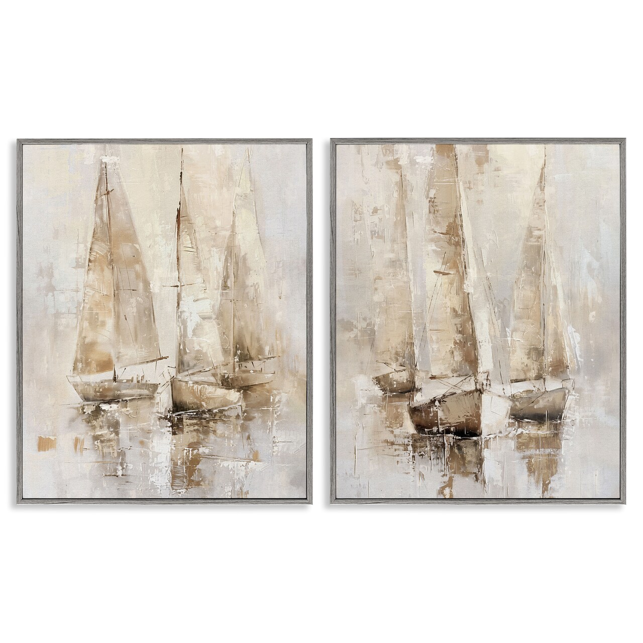 Stupell Industries Neutral Toned Sailboats 2pc Framed Giclee Wall Art Set Design by Nina Blue